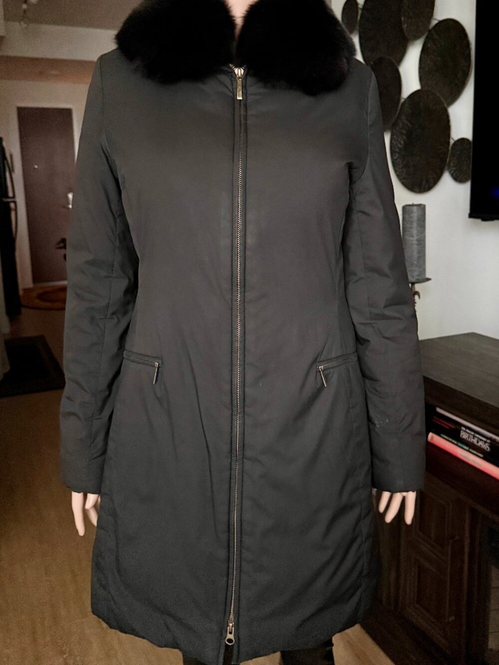 BROOKS BROTHERS Black Detachable Genuine Fox Fur Collar Down Puffer | 6 | VGC